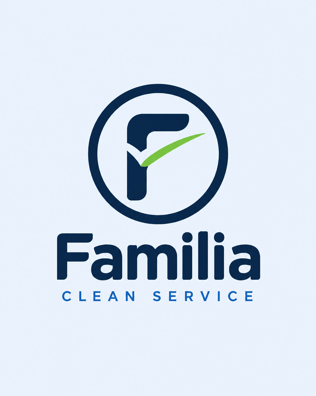 Familia Clean Service Logo – F im Kreis mit grünem Häkchen